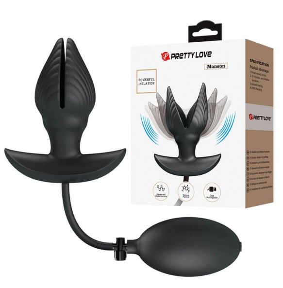 Pretty Love - Manson Inflate Anal Vibration Massager (Chargeable - Black)
